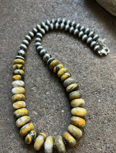 Load image into Gallery viewer, Sterling Silver Graduated Bumblebee Jasper W Pearls Bead Necklace. 18 inch