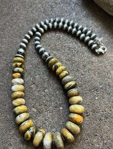 Sterling Silver Graduated Bumblebee Jasper W Pearls Bead Necklace. 18 inch