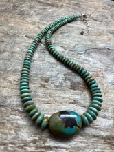 Load image into Gallery viewer, Sterling Silver Graduated Green Turquoise Bead Necklace. 18 inch