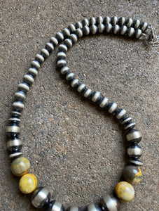 Sterling Silver Bumblebee Jasper W Pearls Bead Necklace. 18 inch