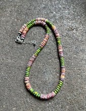 Load image into Gallery viewer, Sterling Silver Multi Color Shell Green Turquoise Bead Necklace. 18 inch