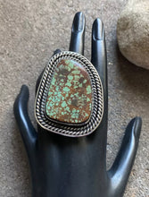 Load image into Gallery viewer, Native American Sterling Silver Green Royston Turquoise Adjustable Ring. CY