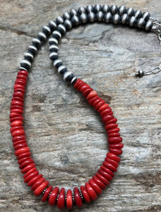 Sterling Silver Red Coral Bead Necklace 18 inch