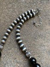 Load image into Gallery viewer, Sterling Silver Black Onyx Bead Necklace. 18 inch