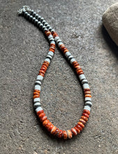 Load image into Gallery viewer, Sterling Silver Spiny Oyster White Bead Necklace. 18 inch