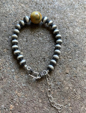 Load image into Gallery viewer, Bumblebee Jasper W Navajo Pearls Sterling Silver Bead Bracelet.