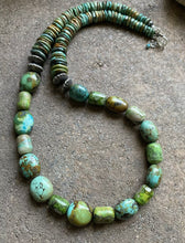 Load image into Gallery viewer, Sterling Silver Green Turquoise Bead Necklace. 26 inch