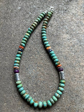 Load image into Gallery viewer, Sterling Silver Multi Stone Graduated Green Turquoise Bead Necklace. 18 inch