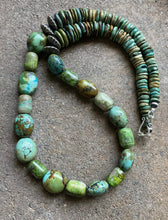 Load image into Gallery viewer, Sterling Silver Green Turquoise Bead Necklace. 26 inch