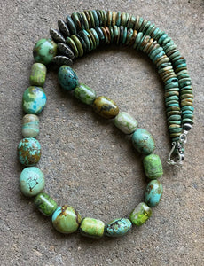 Sterling Silver Green Turquoise Bead Necklace. 26 inch