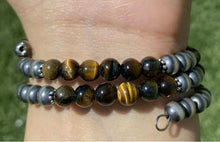 Load image into Gallery viewer, Sterling Silver Tiger’s Eye W Pearls Bead Wrap Spiral Bracelet. Free Size