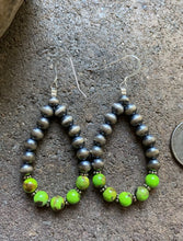 Load image into Gallery viewer, Sterling Silver Green Turquoise W Pearls Bead Loop Earrings.