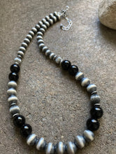Load image into Gallery viewer, Sterling Silver Black Onyx Bead Necklace. 18 inch
