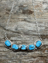Load image into Gallery viewer, Zuni Sterling Silver Blue Turquoise Bar Chain Necklace. 19 inch. Gloria G