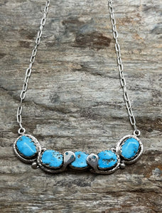 Zuni Sterling Silver Blue Turquoise Bar Chain Necklace. 19 inch. Gloria G