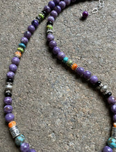 Load image into Gallery viewer, Sterling Silver Charoite Multi Stone Bead Necklace. 18.25 inch