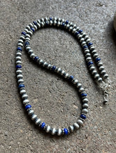 Load image into Gallery viewer, Sterling Silver Blue Lapis W 6mm Pearls Bead Necklace. 24 inch