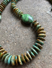 Load image into Gallery viewer, Long Sterling Silver Green Turquoise Bead Necklace. 32 inch