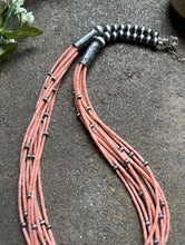 Load image into Gallery viewer, Sterling Silver Multi Strand Pink Coral W Pearls Bead Necklace 24 Inch