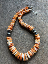 Load image into Gallery viewer, Sterling Silver Graduated Orange Spiny Oyster Bead Necklace. 18 inch