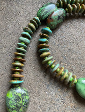 Load image into Gallery viewer, Long Sterling Silver Green Turquoise Bead Necklace. 32 inch