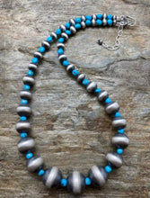 Load image into Gallery viewer, Sterling Silver Graduated Sleeping Beauty Turquoise Navajo Pearl Bead Necklace