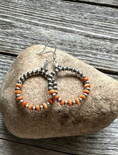 Load image into Gallery viewer, Sterling Silver Orange Spiny Oyster W Pearls Bead Hoop Earrings. 2.25 Inch.