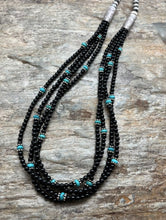 Load image into Gallery viewer, Sterling Silver Multi Strand Black Onyx with Turquoise Bead Necklace. 22 Inch