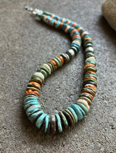 Load image into Gallery viewer, Sterling Silver Graduated Turquoise Spiny Oyster Bead Necklace 18 Inch