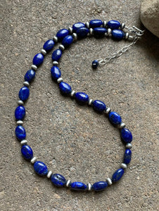 Sterling Silver Lapis W Pearls Bead Necklace. 18 inch