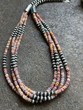 Load image into Gallery viewer, Sterling Silver Multi Strand Multi Color Shell W Pearls Bead Necklace. 26 inch