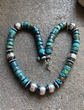 Load image into Gallery viewer, Sterling Silver Heishi Turquoise W 14mm Navajo Pearls Bead Necklace 18 inch