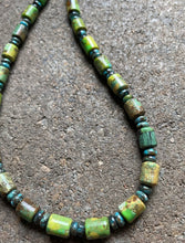 Load image into Gallery viewer, Sterling Silver Green Turquoise Bead Necklace. 18 inch