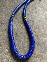 Load image into Gallery viewer, Sterling Silver Lapis Heishi Bead Necklace. 18 inch