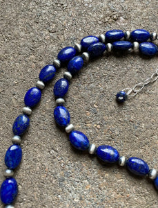 Sterling Silver Lapis W Pearls Bead Necklace. 18 inch