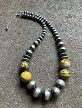 Load image into Gallery viewer, Sterling Silver Bumblebee Jasper W Pearls Bead Necklace. 18 inch