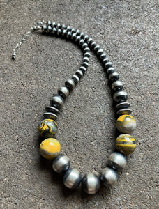 Sterling Silver Bumblebee Jasper W Pearls Bead Necklace. 18 inch