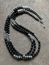 Load image into Gallery viewer, Sterling Silver Multi Strand Black Onyx W Pearls Bead Necklace. 26 Inch