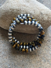 Load image into Gallery viewer, Sterling Silver Tiger’s Eye W Pearls Bead Wrap Spiral Bracelet. Free Size