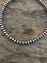 Load image into Gallery viewer, Sterling Silver 6mm Navajo Pearls with Turquoise Bead Necklace Choker. 16 inch