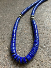Load image into Gallery viewer, Sterling Silver Lapis Heishi Bead Necklace. 18 inch