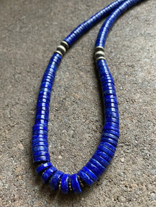 Sterling Silver Lapis Heishi Bead Necklace. 18 inch