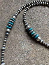 Load image into Gallery viewer, Long Sterling Silver Blue Turquoise Navajo Pearls Bead Necklace. 30 inch
