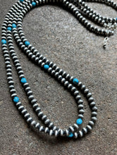 Load image into Gallery viewer, 60” Sterling Silver Sleeping Beauty Turquoise 6mm Pearls Bead Necklace