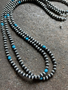 60” Sterling Silver Sleeping Beauty Turquoise 6mm Pearls Bead Necklace