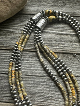 Load image into Gallery viewer, Sterling Silver Multi Strand Bumblebee Jasper Pearls Bead Necklace. 30 inch