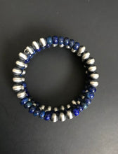 Load image into Gallery viewer, Navajo Pearls Lapis Sterling Silver Bead Bracelet . Free Size