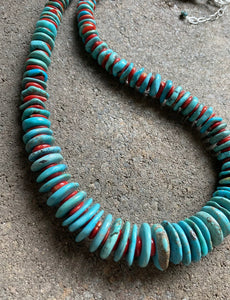 Sterling Silver Turquoise Coral Bead Necklace. 24.5 inch