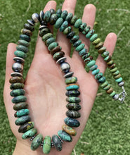 Load image into Gallery viewer, Sterling Silver Graduated Green Turquoise Bead Necklace. 22 inch
