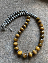 Load image into Gallery viewer, Sterling Silver Tiger’s Eye W Navajo Pearls Bead Necklace. 18 inch. Gift